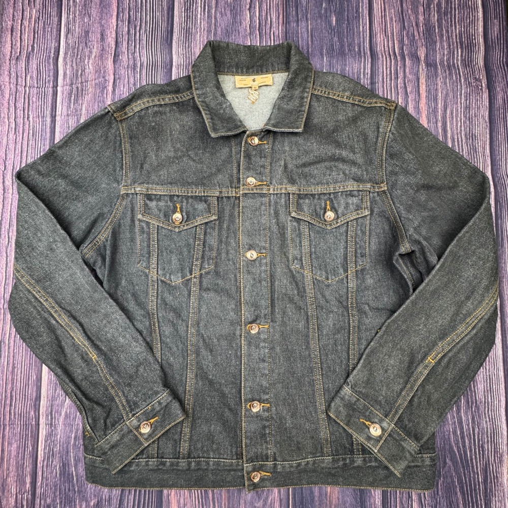 Rocawear Denim Jacket 44 Dark Wash Streetwear Hip Hop Trucker Coat Y2K 90s